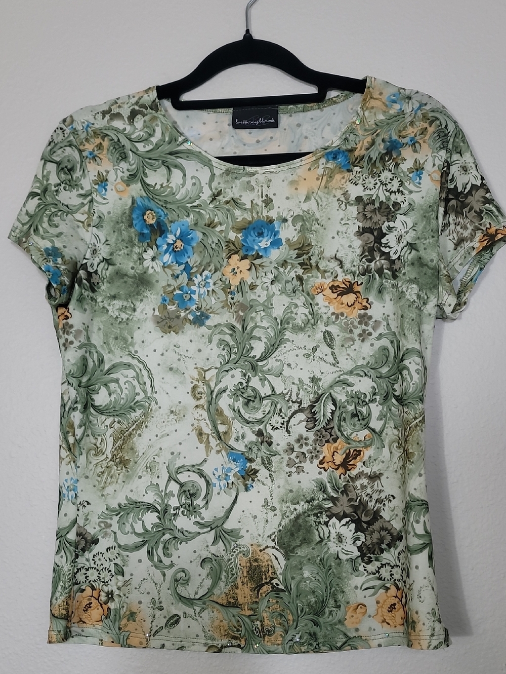 Y2K Floral Baby Tee Size S/M Embellished Fairycore Whimsigoth 90s Grunge
